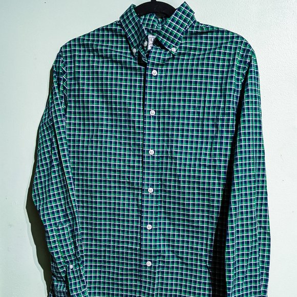 L.L. Bean shirt, white with blue green check pattern, men's size medium - Picture 2 of 9